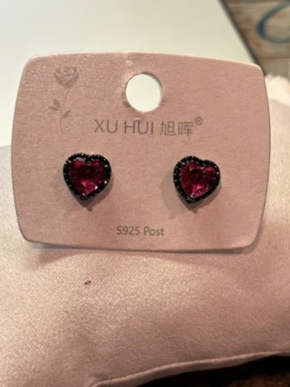 Pink and Black Onyx Stud Earrings